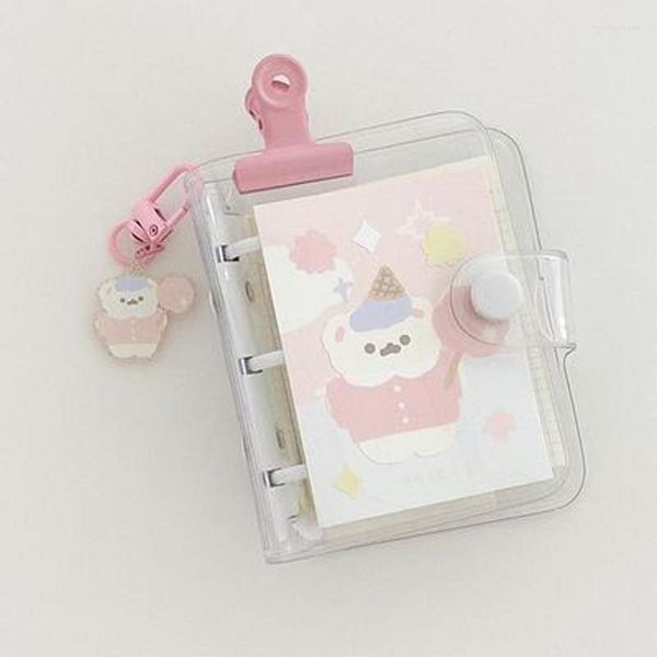 Mini cuaderno en espiral de 3 agujeros, carpeta de hojas sueltas, planificador de PVC transparente, diario, bolsa con cremallera de papel PP, accesorios