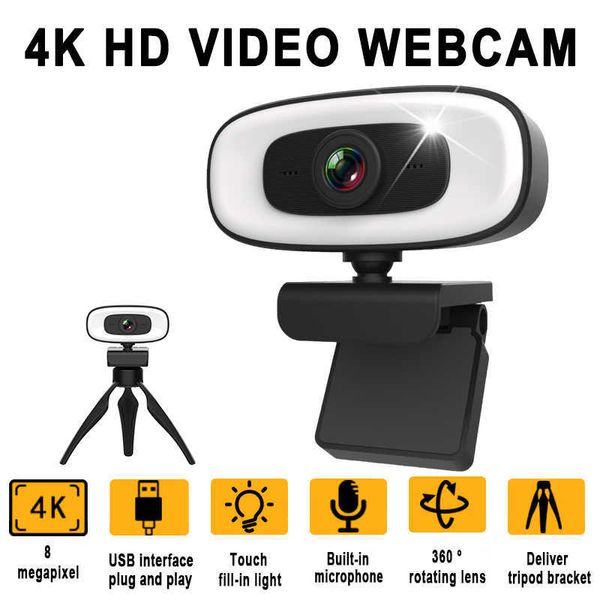Mini cámara web 4K, computadora USB, cámara web 2K para PC, portátiles, transmisión en vivo, cámara web Full HD 1080P para trabajar con trípode para micrófono HKD230825 HKD230825 HKD230828 HKD230828