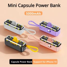 Mini 5000mAh Capsule transparente Banque d'alimentation rapide Pocket Pocket Pocket Powerbank avec l'éclairage LED du bouchon de câble universel