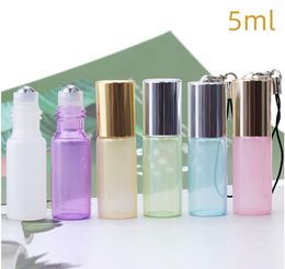 Mini 5 ml reizen glazen rol op flessen draagbare lege navulbare monster rolfles met hanger voor essentiële olie vloeibare parfum SN5255