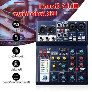 Freeshipping Mini 6 canaux Sound DJ Mixer Réverbération Console USB Record 48V Phantom DSP Effet Audio Mixer Karaoké Live Stage Vfisu