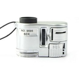 Mini 60x LED UV Light Pocket Pocket Microscope Bijoux Loupe Loupe Portable Portable Gagnifing Gerning Devise Dectector8072194