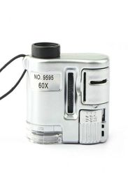 Mini 60x LED UV Light Pocket Pocket Microscope Bijoux Loupe Loupe Portable Handheld Gagnifing Gerning Devise Dectector8791991