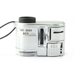Mini 60x LED UV Light Pocket Pocket Microscope Bijoux Loupe Loupe Portable Handheld Gagnifing Gerning Devise Dectector1557974