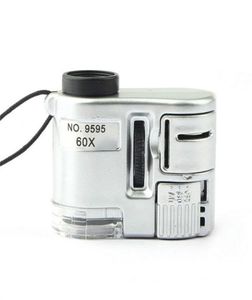 Mini 60x LED UV Light Pocket Microscope Joya Magnifier Loupe Portable Handheld Glass Detector de moneda1122370