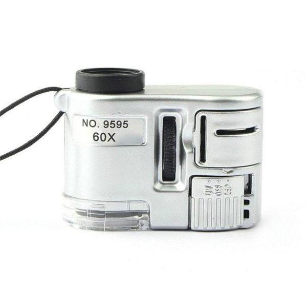 Mini 60x LED UV Light Pocket Microscope Joya Magnifier Loupe Portable Handheld Glass Detector de moneda15557974