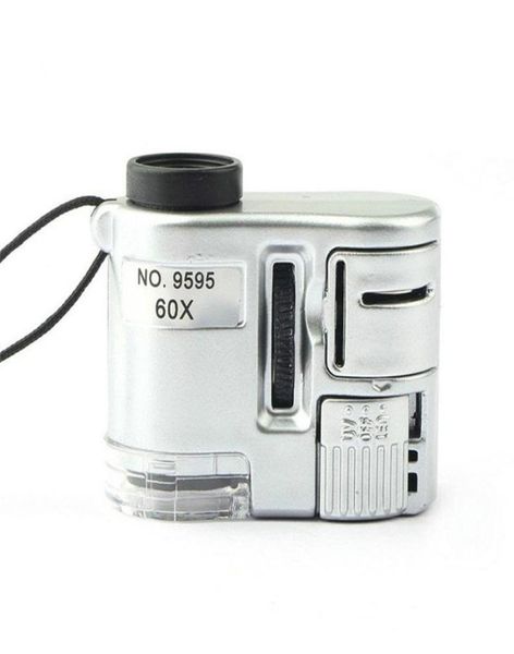 Mini 60x LED UV Light Pocket Microscope Joya Magnifier Lupe Portable Hommpliation Detector de moneda de lupa 8614397