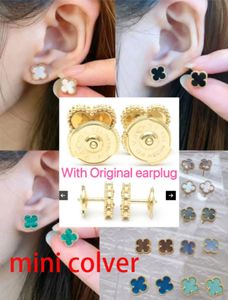 Mini 9 mm Designer Clover Studs Oreille Boucle d'oreille Vintage Four Leaf Clover Charm Boucles d'oreilles Mother of Pearl en acier inoxydable Gold Gold Studs Agate pour les femmes Bijoux de mariage