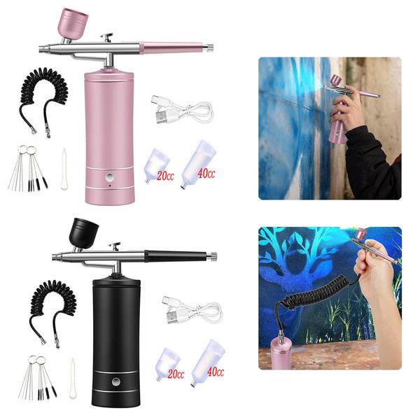 Mini compresor de aire Kit Air-Brush Paint Spray Gun Aerógrafo para Nail Art Tattoo Craft Cake Paint con cepillo de limpieza Aguja Tubo de extensión y taza