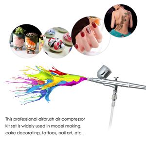 Freeshipping Mini Luchtcompressor Set Dual Action Airbrush Gravity Feed Air Borstel Kit voor Manicure Craft Cake Spray Tool Nail Tool Set