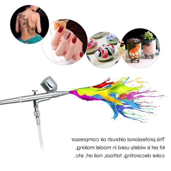 Freeshipping Mini compresor de aire conjunto de doble acción aerógrafo alimentación por gravedad kit de cepillo de aire para manicura artesanía pastel herramienta de pulverización conjunto de herramientas de uñas Oprjc