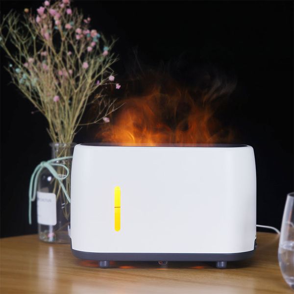 Difusor grande Ambientador Humidificador Control remoto Luz nocturna LED Llama Aromaterapia Atmósfera Lámpara de mesa Dormitorio Sala de estar Luces de sincronización de segundo engranaje