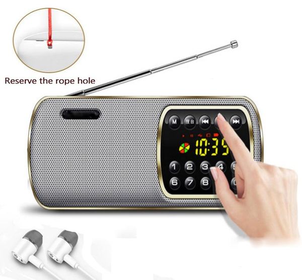 Mini radio portable portable numérique FM USB TF Lecteur MP3 Haut-parleur LED Affichage de l'heure Lampe de poche Radio pour personnes âgées