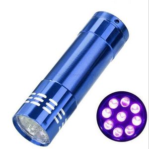 Mini 9 LED UV linterna ultravioleta senderismo ciclismo antorcha luz ultravioleta dinero detección LED UV lámpara luz con caja