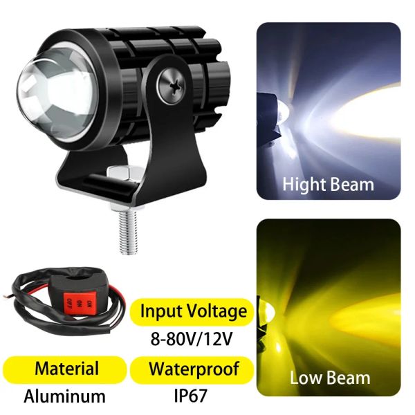 Mini aluminium Car LED Work Light 8-80V Motorcycle Headlight LED Spotlight Auxiliary Lampe Dual Color Fog Light Moto Modified Lampe