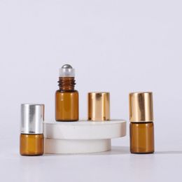 Mini bouteilles ambrées 1 ml 2 ml, flacon à roulettes avec bille en acier et capuchon or/argent