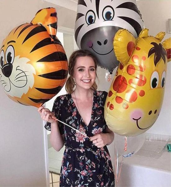 Mini ballons en aluminium pour animaux, décor de fête d'anniversaire, cadeaux pour bébés, jouets pour enfants, Lion, singe, zèbre, cerf, vache, tête d'animal, ballon à Air 8831201