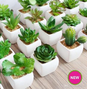 Mini -kunstmatige groene planten met keramische pot pvc bonsai potten landschap sappige cactus voor kantoorhuisdecoratie decoratief3684862
