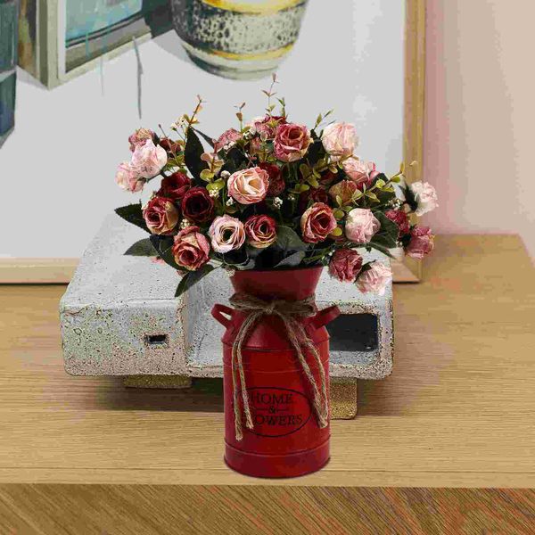 Mini plantas artificiales Shabby Chic Flower Vase Vintage Farmhouse Jug Jug Jarrador de jarrón Metal Giradores de metal rústico Galvanizado