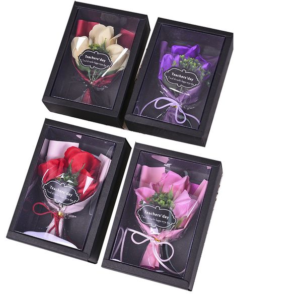 Mini savon artificiel Roses oeillet fleur Bouquet Flores plante anniversaire noël mariage saint valentin cadeau décor à la maison 3 pièces