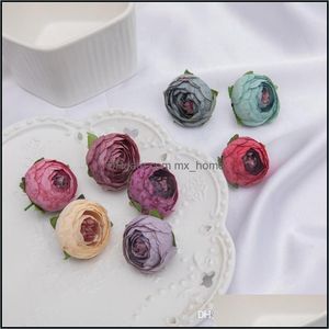 Mini té artificial Rose Bud Pequeña Peonía Camelia Flores Cabeza de flor para la decoración de la bola de la boda DIY Regalos artesanales Fiesta Drop Entrega 2021 de