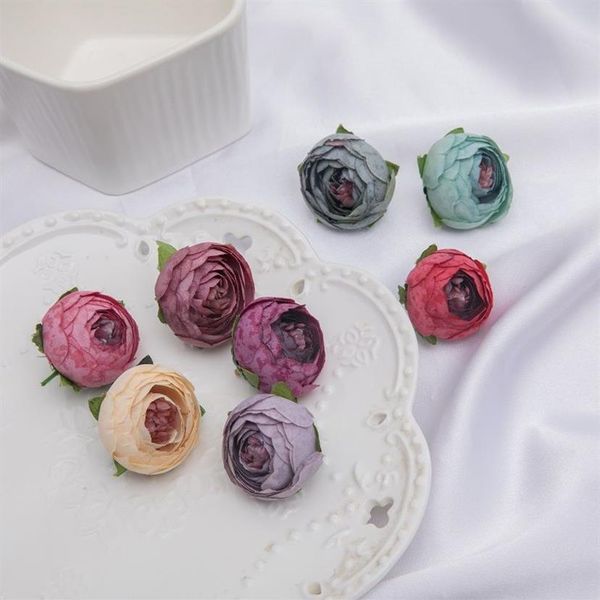 Mini thé artificiel Rose Bud petite pivoine Camellia Flores tête de fleur pour la décoration de boule de mariage bricolage cadeaux artisanaux pour la décoration de fête239O