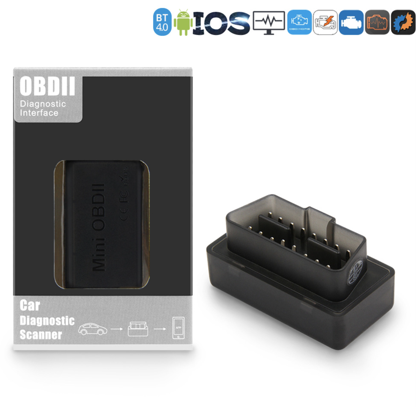 MINI Auto OBD Scanner ELM327 Bluetooth 4.0 OBD2 OBDII Strumento di rilevamento diagnostico per auto Strumento di rilevamento guasti per IOS Android