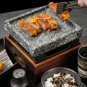 Mini barbecue grill table BBQ groove rock baking pan teppanyaki steak plate high temperature slate bbq plate square indoor outdoor2704