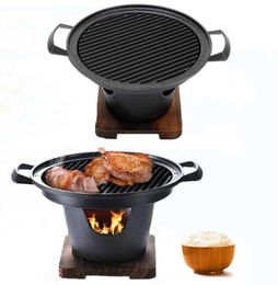 Mini Barbecue Oven Grill Japanse stijl Een persoon kookt oven huis houten frame alcoholkachel BBQ voor buitentuinfeest 210722478119