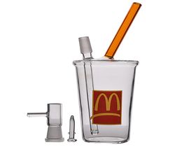 Mini vaso de precipitados Bong McDonald Cup Bubbler Bongs de agua Bongs de vidrio grueso Tuberías de agua Plataformas petroleras Hookah con 14 mm 81 pulgadas 9219125