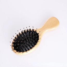 Mini Beauty Hairbrush hoofdhuid Massage Haarborstel Kam Wild Boar Borde Wood Oval Anti-Static Paddle Hair Styling Tool