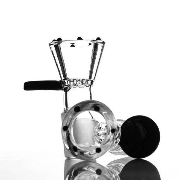 Fumar MINI Tazón con mango negro y pequeños tazones de vidrio de nido de abeja para tuberías de agua 18 mm 14 mm junta macho