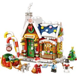 Mini blocs Architecture joyeux noël maison père noël bonhomme de neige arbre cerf blocs de construction briques jouet pour enfants cadeau