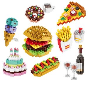 MINI bloque bouwstenen set Frieten Cola Hamburger Hotdog Pizza Donut Café IJs Verjaardagstaart Wijn Beer bouwstenen cadeau voor 8+ Leeftijden