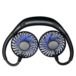 Mini Bluetooth Muziek USB Oplaadbare Neckband Lazy Fan Dual Air Cooling Sport 360 Graden Roterende hals