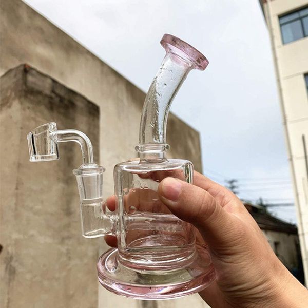 Mini Bong recycleur huile dab rig verre pipe à eau rose petit 4 couleurs 14mm verre banger joints tuyaux pour fumer dabs barboteur verre capiteux pas cher