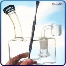 Mini Bong Pipas de agua para tabaco Fumar cachimba Pipa de agua Diseño de cubo pequeño con 14 mm Cuarzo Banger Nail Cactus Carb Cap Juego de accesorios