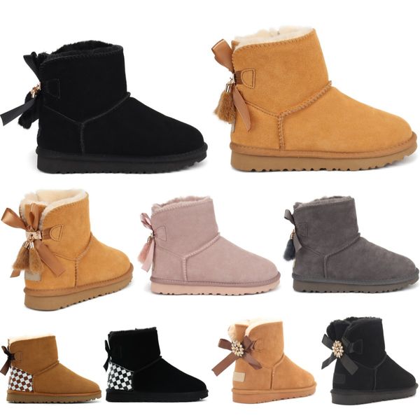 Mini Bow Australian Enfants Bottes Classiques Filles Chaussures Tout-Petits Enfants Hiver Bottes De Neige Wggs II Bébé Enfant Jeunes Moches Châtaigne Noir Furry Bailey Chaud Gris Baskets 21-35