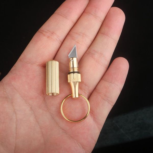 Mini laiton Capsule couteau de poche porte-clés couteaux utilitaires portables couteau de survie porte-clés pendentif Gadget lettre ouvre-paquet
