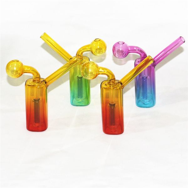 Mini burbuja de vidrio Quemador de aceite Bong Hookah Tuberías de agua Grueso Pyrex Heady Recycler Dab Rig Hand Bongs para fumar Ash Catcher