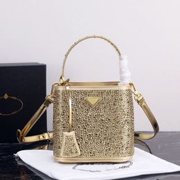 Mini Bucket Bag Luxury Designer Dames Crossbody Handtas Crystal Banquet Party Tas enkele schoudertas Goud Goud een enkele waterdiamant sprankelende boodschappentas