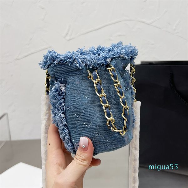 Mini Sacs Seau Designer Lettre Imprimer Denim Toile Classique Matelassé Plaid Premium Matériel Ajusteur De Chaîne Sac À Bandoulière De Luxe Dames