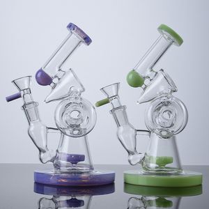 Double Recycler Bangs En Verre Narguilés Donut Fendu Perc Sidecar Conduites D'eau Fumer Bong 14mm Joint Femelle Huile Dab Rigs