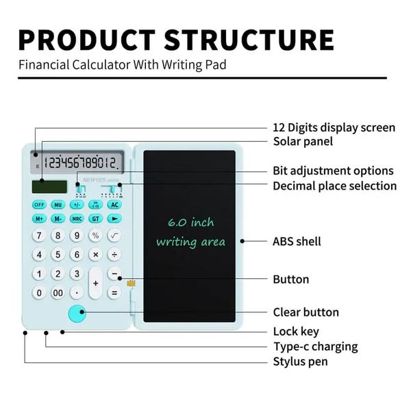 Mini calculatrice de 6,5 pouces Tablette graphique numérique PAD ÉCRITURE LCD AVEC STYLUS CALCULATEURS PORTABLES AVEC LA BOODEPAD Affichage 2023