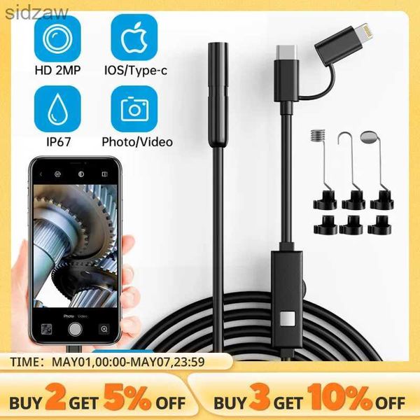 Mini caméras Une caméra endoscope avec des lumières adaptées à l'iPhone iPad iOS et Android Type-C Endoscope imperméable INSPECTION Soft Wire inspection mini caméra wx