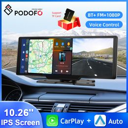 Mini caméras Podofo 10.26 '' Voiture DVR HD Enregistreur de conduite Carplay Android Auto Tableau de bord Moniteur de voiture Enregistrement en boucle AI Caméra de recul vocale 230826