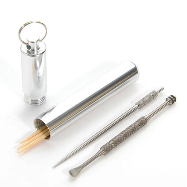 Mini Cápsula Cera Dabber Herramienta Pastillero Botella Aleación de Aluminio Cenicero de Viaje Aguja Palillo de Orejas Contenedor de Palillo de Dientes Impermeable Titular de Medicina Vial de Almacenamiento