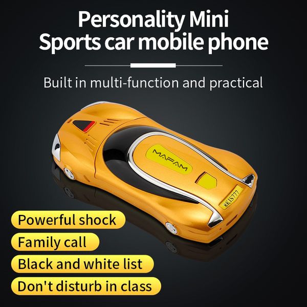 Mini-voiture en forme d'enfants Phone Mobile Couvre métal à bas prix Support solide robuste Solide deux cartes SIM Cool Russian Key Toy Phone