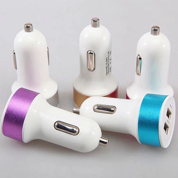 Colorido Mini cargador de coche Camión Dual 2 puertos Adaptador de cargador USB 12V Power 2.1A Cargadores automáticos para iPhone X XR XS Max Samsung teléfono móvil