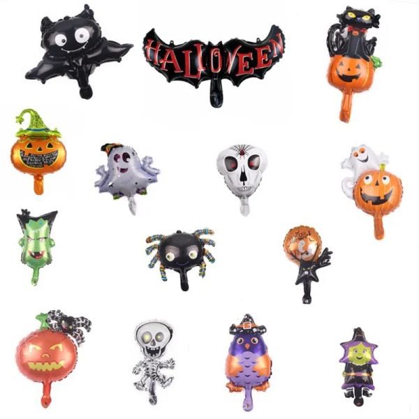 Mini dibujos animados de Halloween Globos de aluminio Murciélago Araña Calabaza Ballon Juguetes inflables Globos de aire Decoraciones de Halloween Globos CPA7046 0920